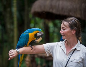 Sarah with bird on her arm